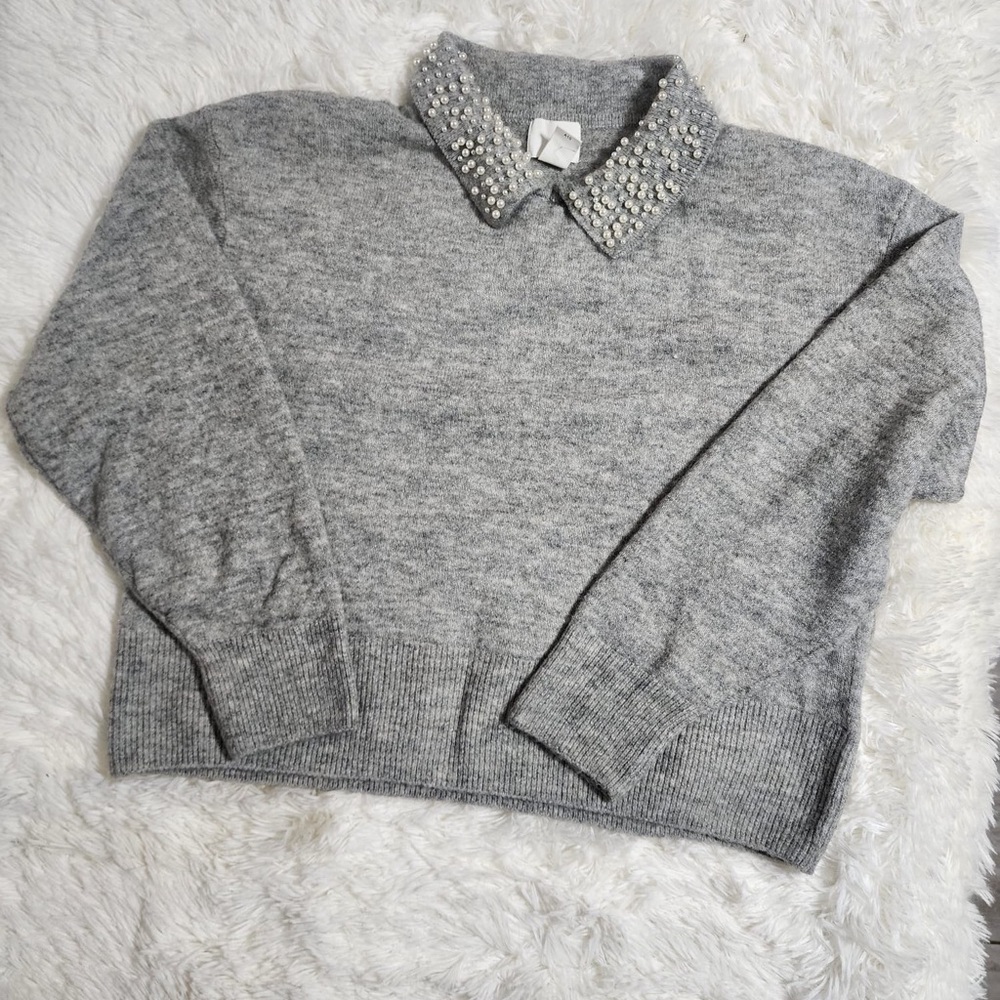 H&M Gray Sweater with Embellished Collar